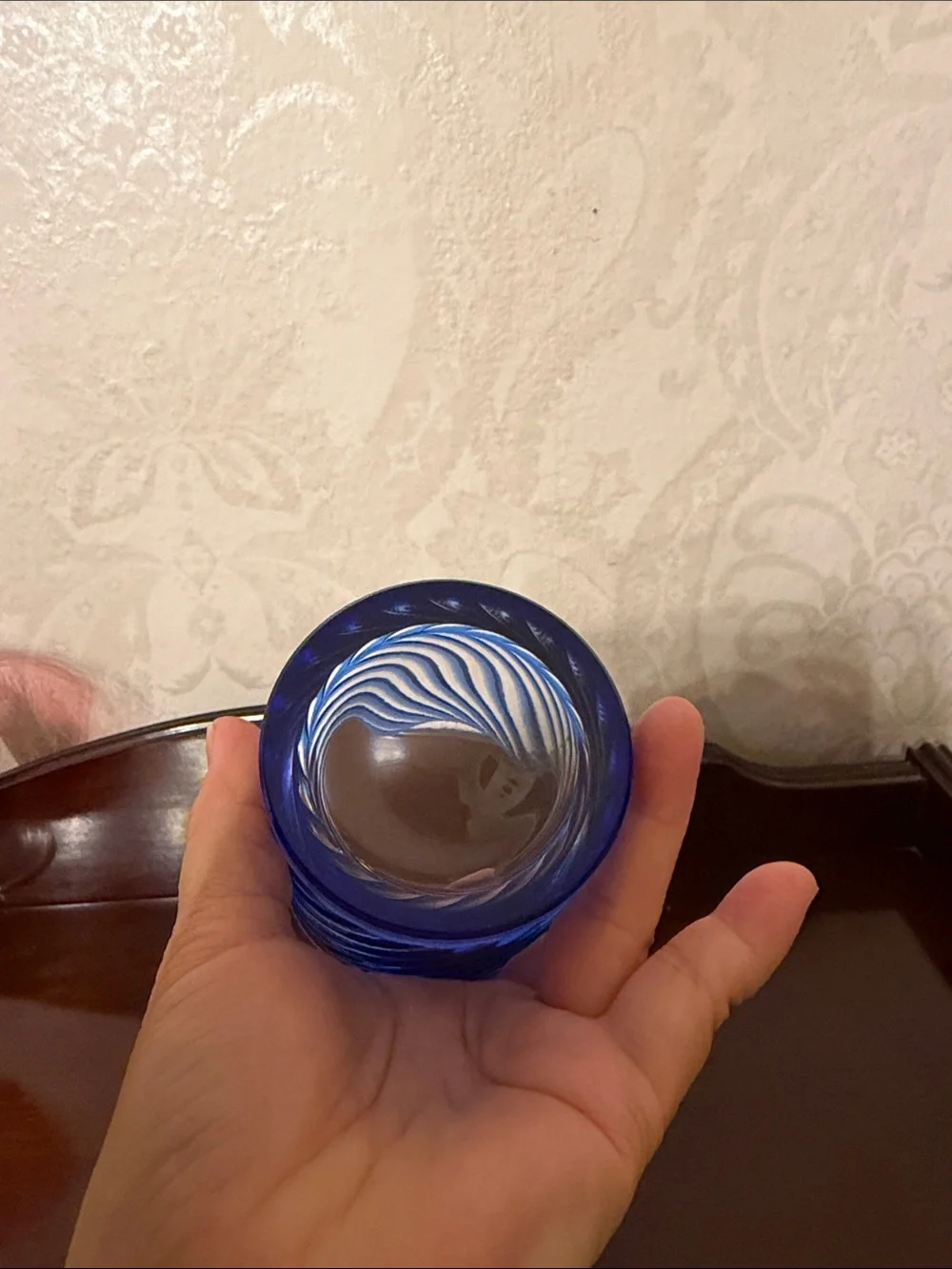 Cobalt Blue double old fashioned cut to clear Swirl glass